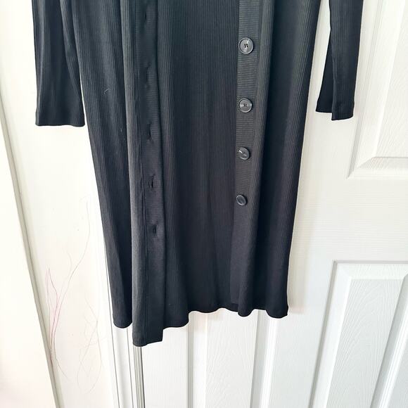 Naadam Black Ribbed Long Line Lightweight Duster Cardigan Button Up XXS - Picture 5 of 11